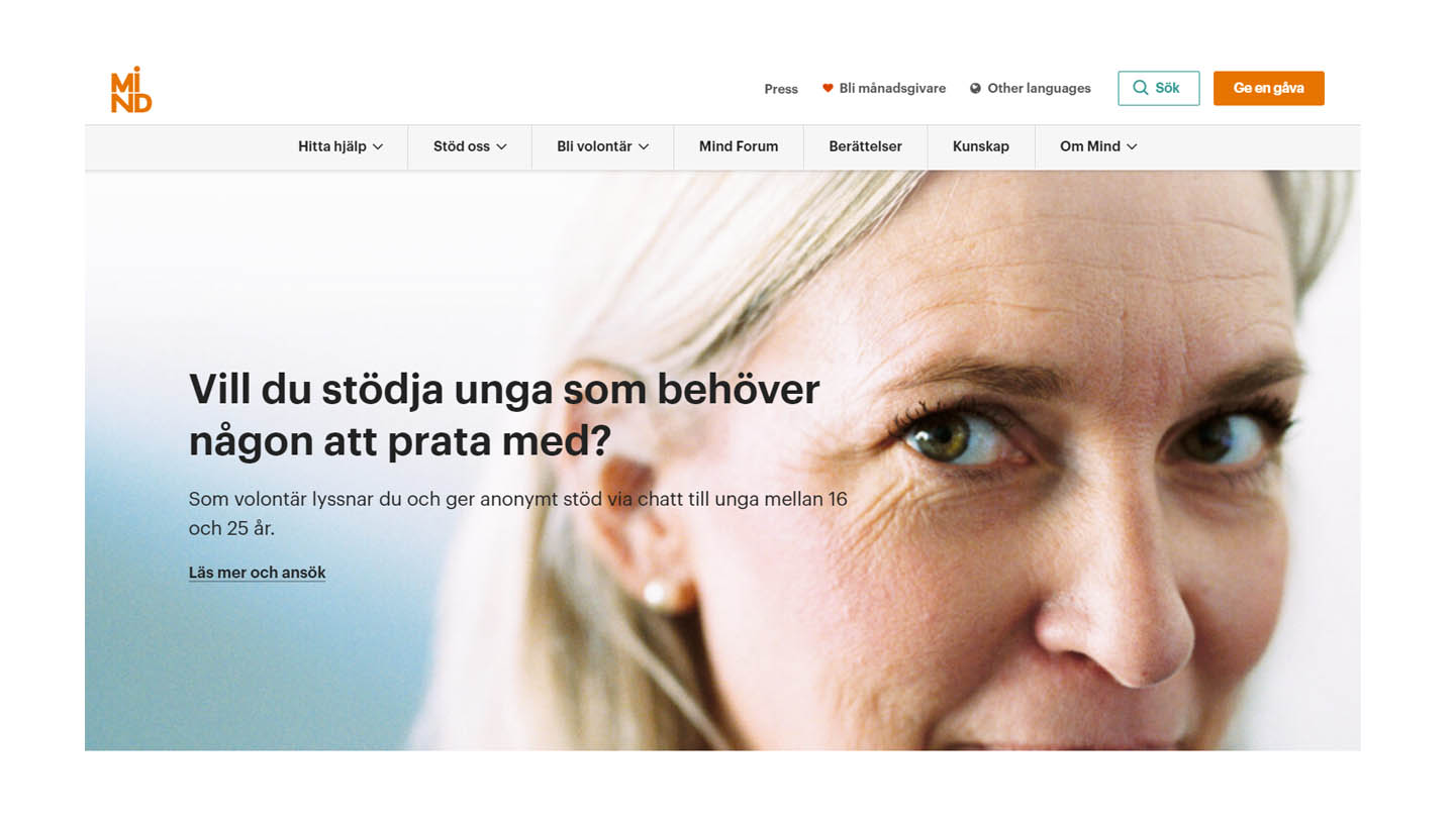 Skärmbild Minds startsida