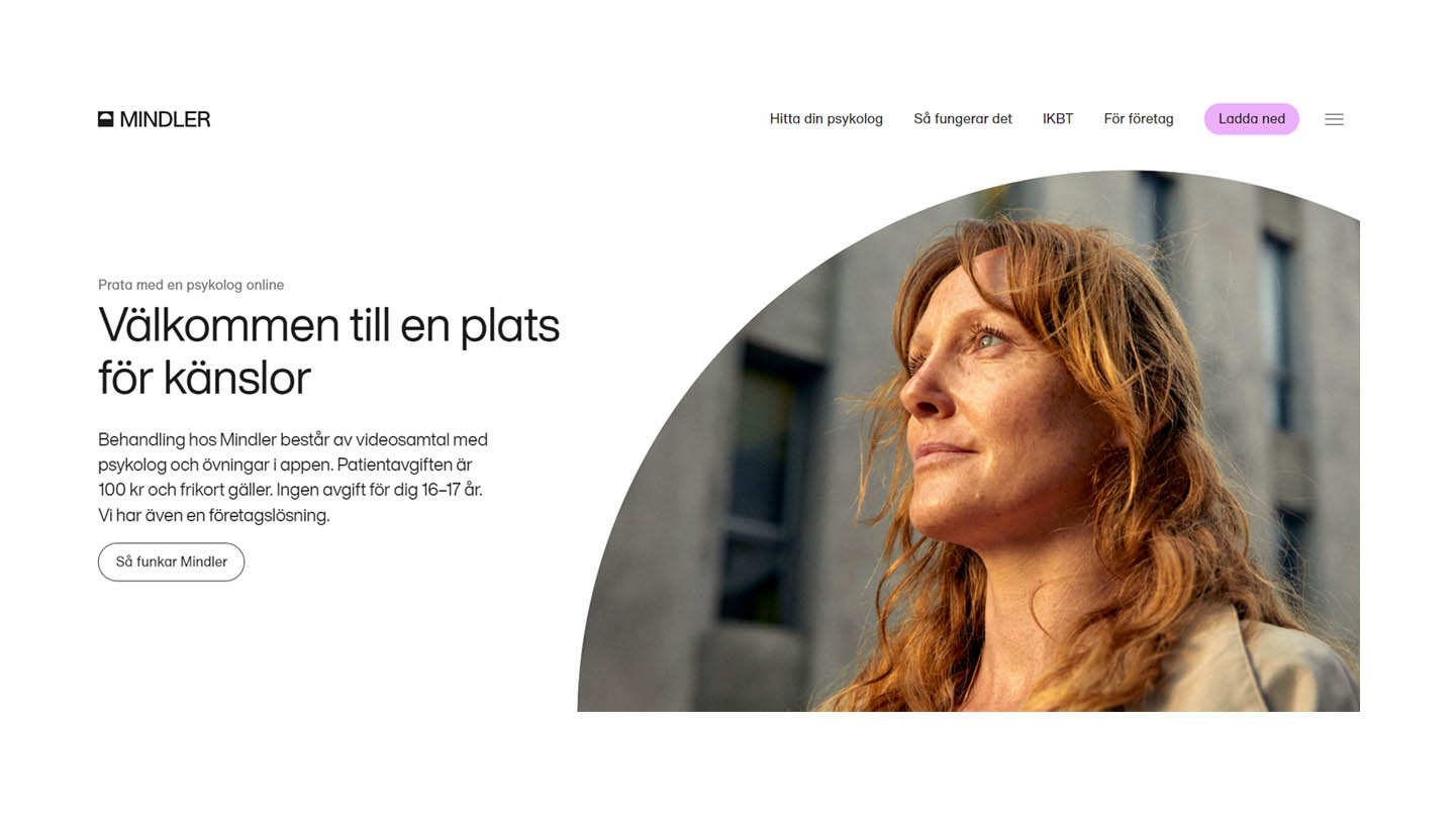 Skärmbild Mindlers startsida
